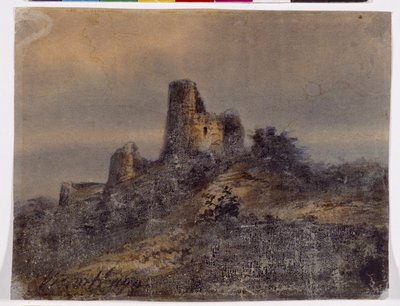 Vista das ruínas do castelo de Arques la Bataille (Arques-la-Bataille) Desenho de Victor Hugo (1802-1885) Século XIX Dim 17,4x22 cm Marselha, Chateau Borely, Museu de Artes Decorativas, Faiança e Moda de Victor Hugo