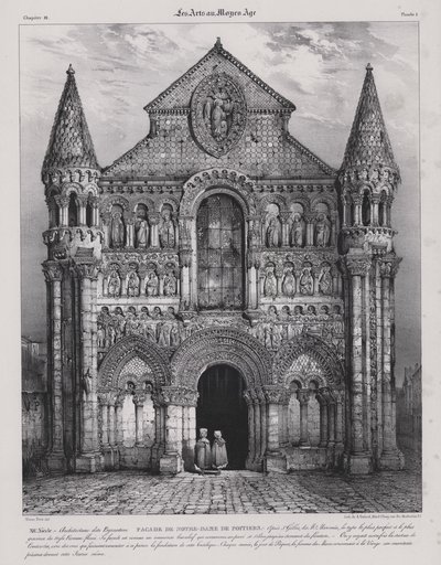 Fachada românica da Igreja de Notre Dame la Grande, Poitiers, França (Litho) de Victor Jean Baptiste (after) Petit