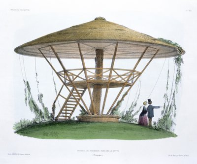 Parasol de Robinson, Parc de la Motte, Borgonha, de &39;Habitations Champetres&39;, gravado por Becquet Brothers, c.1855 de Victor Jean Baptiste Petit