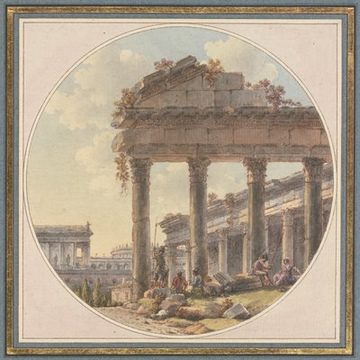 Capricho arquitectónico: ruína de templo e figuras de enquadramento de Victor Jean Nicolle