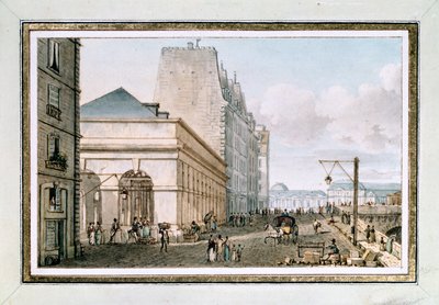 Vista do novo Mercado de Aves, situado no Quai des Augustins perto do Pont-Neuf, Paris, c. 1810 (aquarela) de Victor Jean Nicolle
