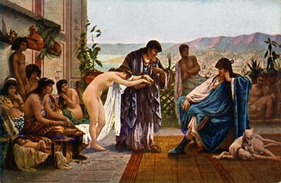 História. Roma Antiga. Comerciante de escravos. Ilustração de V. Giraud, República Checa, c.1910 (cartão postal) de Victor Julien Giraud