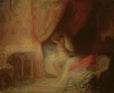 Cena do quarto banhado em luz (óleo no cartão) de Victor Lecomte