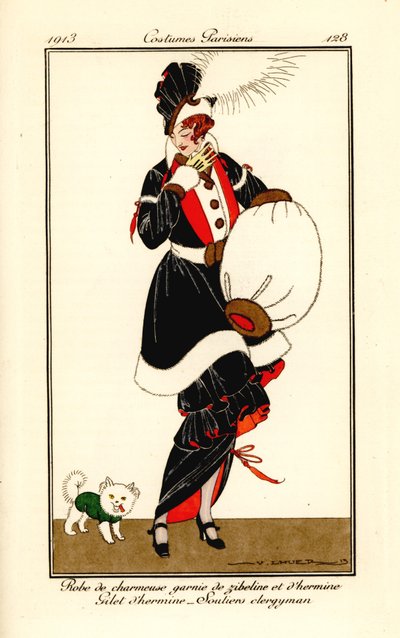 Mulher de vestido enfeitado com zibeline e arminho de Victor Lhuer