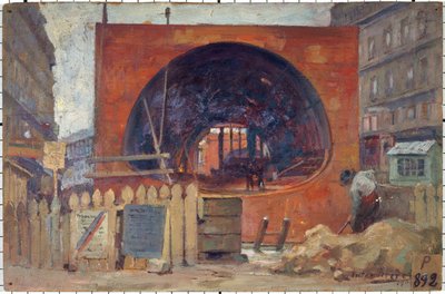 Os trabalhos da praça metropolitana de Saint-Michel em 1906, em 11-1906 (óleo) de Victor Marec