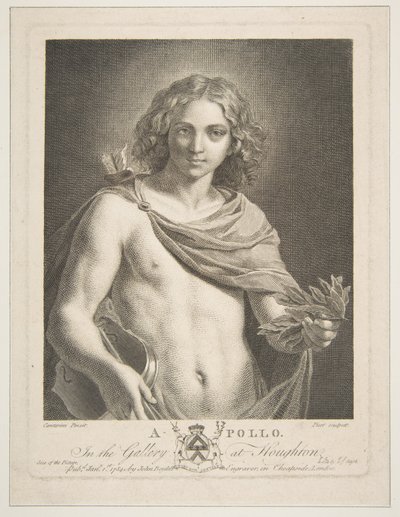 Apolo vestindo um manto e segurando um ramo de louro e violino, 1784. de Victor Marie Picot