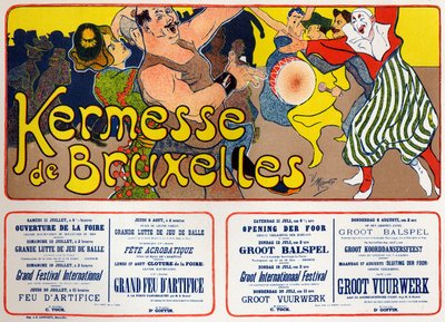 Estilo de vida. A quermess de Brussel (Carnaval), Bélgica. Cartaz de V. Mignot, Bélgica, c.1890 (cartaz) de Victor Mignot