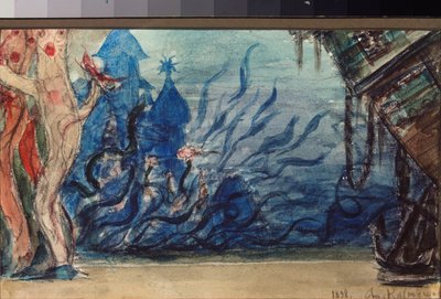 Cenário preparatório para a ópera ""Sadko"" de Nicholas (Nikolai) Rimsky Korsakov (Rimsky-Korsakov) (1844-1908) (cenário para a ópera Sadko de N Rimsky Korsakov) paisagem subaquática - Obra de Viktor Mikhaylovich Vasnetsov (1848- 1926), lápis e aquarela de Victor Mikhailovich Vasnetsov