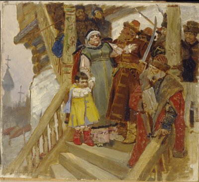 A prisão de Martha Boretskaya (ou Marfa Posanidsa ou Martha the Mayor) em Novgorod (Rússia) em 1478 - A prisão de Marfa Boretskaya em Novgorod em 1478 - Pintura de Viktor Mikhaylovich Vasnetsov (1848-1926), óleo sobre madeira de Victor Mikhailovich Vasnetsov