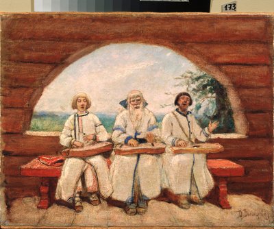 The Gusli Players (músicos tradicionalmente cegos e pedintes) - Pintura de Viktor Mikhaylovich Vasnetsov (1848-1926), óleo sobre tela de Victor Mikhailovich Vasnetsov
