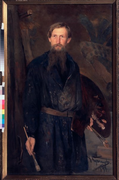 Portrait du peintre Viktor Vasnetsov (1848-1926) (Retrato do artista Viktor Vasnetsov) - Peinture de Nikolai Dmitrievich Kuznetsov (1850-1929), huile sur toile de Victor Mikhailovich Vasnetsov