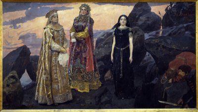 Três Rainhas do Submundo. Pintura de Viktor Mikhaylovich Vasnetsov (1848-1926), óleo sobre tela de Victor Mikhailovich Vasnetsov