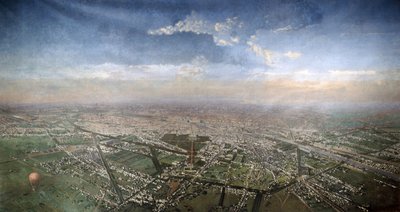 Vista geral de Paris a partir de um balão de ar quente, 1855 de Victor Navlet