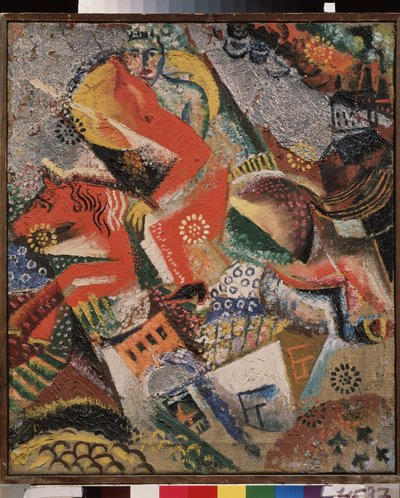 Composição com um cavaleiro vermelho. Pintura de Viktor (Victor) Nikandrovich Palmov (1888-1929), óleo sobre tela de Victor Nikandrovich Palmov