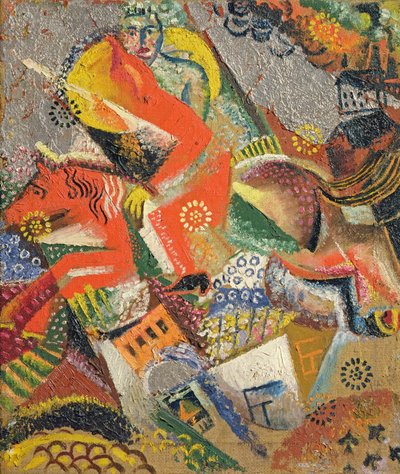Composição com Red Horseman, 1920 (óleo e folha sobre tela) de Victor Nikandrovich Palmov