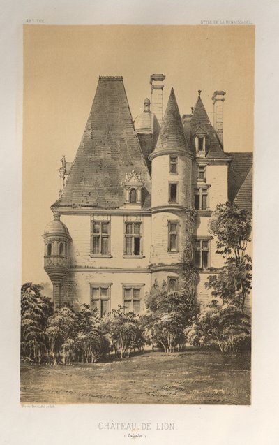 Arquitetura pitoresca ou monumentos do século XV. E XVI. Séculos: Châteaux da França dos séculos XV e XVI: Pl. 49, Château De Lion (Calvados) de Victor Petit