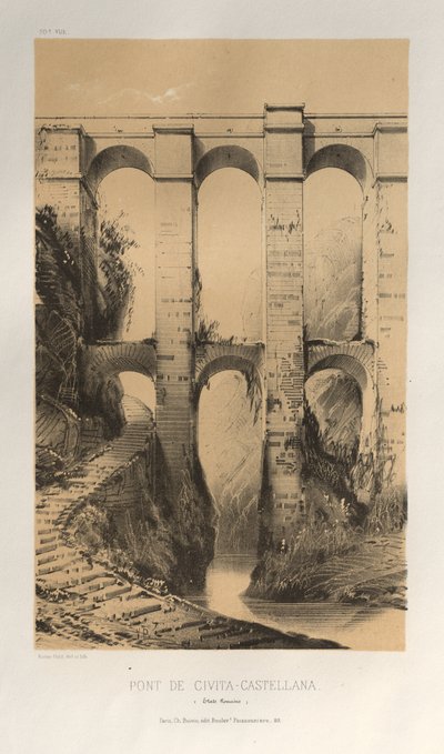 Arquitetura pitoresca ou monumentos do século XV. E XVI. Séculos: Castelos da França dos séculos XV e XVI: Pl. 50, Pont De Civita-Castellana (Estados Romanos) de Victor Petit