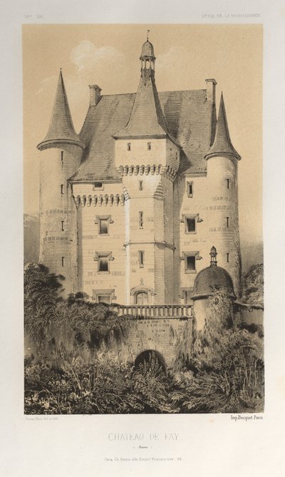 Arquitetura pitoresca ou monumentos do século XV. E XVI. Séculos: Castelos da França dos séculos XV e XVI: Pl. 52, Château De Fay (Maine) de Victor Petit