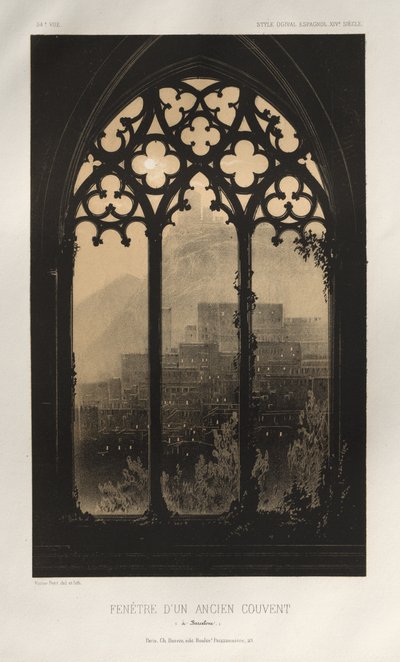 Arquitetura pitoresca ou monumentos do século XV. E XVI. Séculos: Castelos da França dos Séculos XV e XVI: Pl. 54, Janela de um Antigo Convento (em Barcelona) de Victor Petit