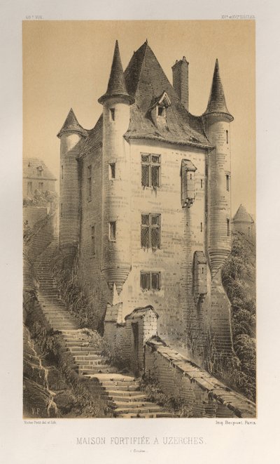 Arquitetura pitoresca ou monumentos do século XV. E XVI. Séculos: Castelos da França dos Séculos XV e XVI: Pl. 60, Casa Fortificada em Uzerches (Corrère) de Victor Petit