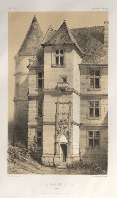 Arquitetura pitoresca ou monumentos do século XV. E XVI. Séculos: Castelos da França dos séculos XV e XVI: Pl. 62, Château De Folin (Yonne) de Victor Petit