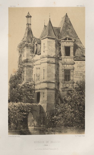 Arquitetura pitoresca ou monumentos do século XV. E XVI. Séculos: Castelos da França dos séculos XV e XVI: Pl. 78, Manoir de Belvau (Corrèze) de Victor Petit