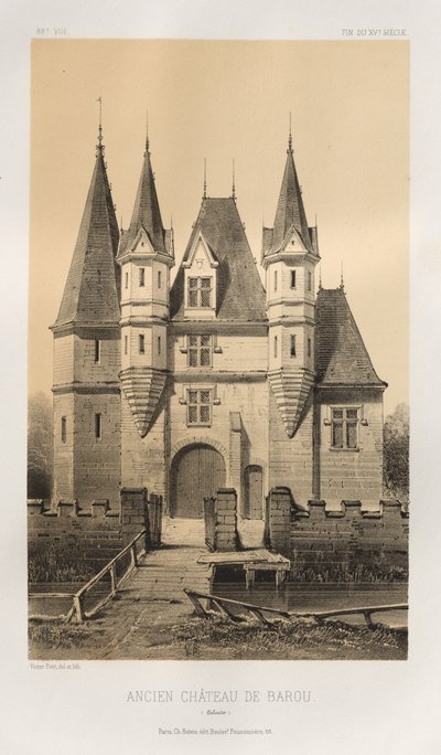 Arquitetura pitoresca ou monumentos do século XV. E XVI. Séculos: Castelos da França dos Séculos XV e XVI: Pl. 88, Castelo Velho de Barou (Calvados) de Victor Petit