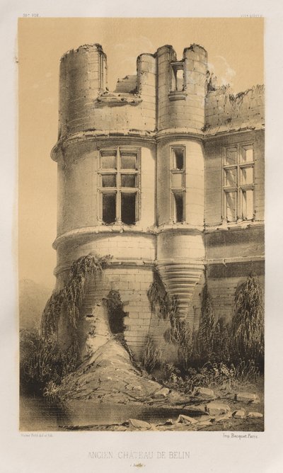 Arquitetura pitoresca ou monumentos do século XV. E XVI. Séculos: Castelos da França dos séculos XV e XVI: Pl. 99, Castelo Velho de Belin (Sarthe) de Victor Petit