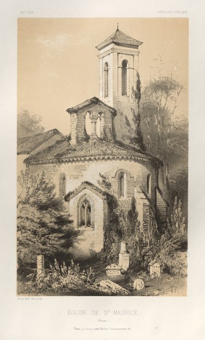 Arquitetura pitoresca ou monumentos do século XV. E XVI. Séculos: Chateaux De France dos séculos XV e XVI: Pl.14, Igreja de St. Maurice (Vienne) de Victor Petit