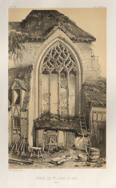Arquitetura pitoresca ou monumentos do século XV. E XVI. Séculos: Castelos da França dos séculos XV e XVI: Pl.17, Ruína de St. Jean-Le-Bas (Aisne) de Victor Petit