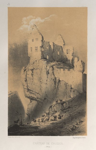 Arquitetura pitoresca ou monumentos do século XV. E XVI. Séculos: Chateaux De France dos séculos XV e XVI: Pl. 30, Chateau De Crussol (Drôme) de Victor Petit