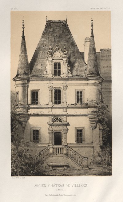 Arquitetura pitoresca ou monumentos do século XV. E XVI. Séculos: Chateaux De France dos séculos XV e XVI: Pl. 1, Antigo Chateau de Villiers (Somme) de Victor Petit