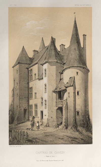 Arquitetura pitoresca ou monumentos do século XV. E XVI. Séculos: Chateaux De France dos séculos XV e XVI: Pl. 45 Château De Chassy (Saône et Loire) de Victor Petit