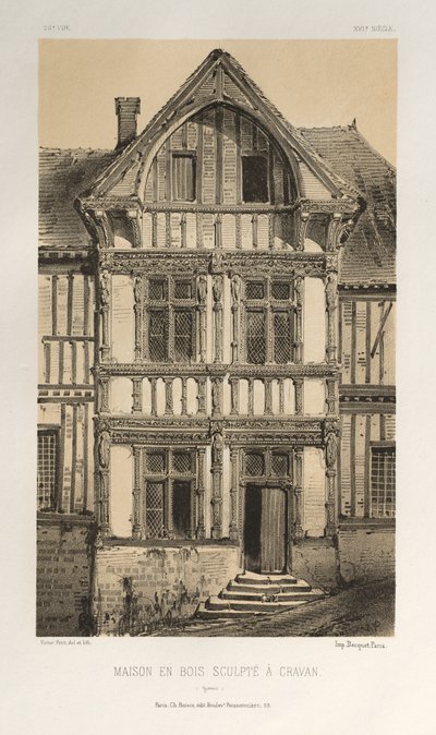 ... Pl. 25, Maison En Bois Sculpte A Cravan Yonne, publicado em 1860. de Victor Petit