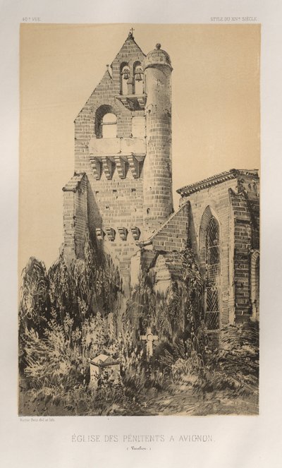 ... Pl. 40, Igreja dos penitentes em Avignon Vaucluse, 1860. de Victor Petit