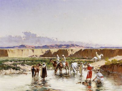 Cavaleiros árabes que regam em um oásis, de Victor Pierre Huguet
