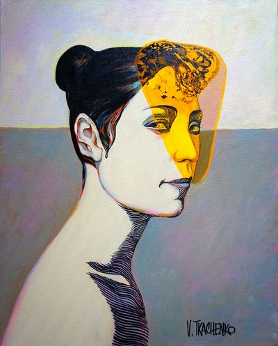 Perfil abstrato de uma mulher amarela de Victor Tkachenko