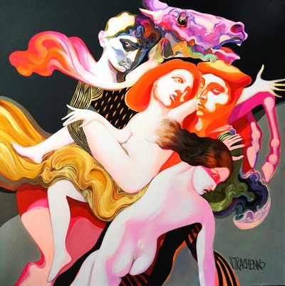 Figuras surrealistas abraçam-se de Victor Tkachenko