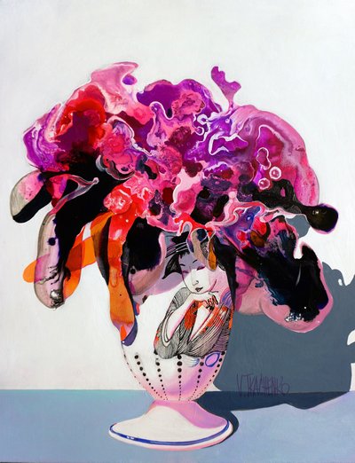 Mulher com um estilo floral vibrante de Victor Tkachenko