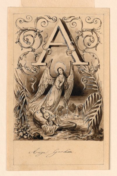 Design para a letra A de uma cartilha: Ange Gardien (Anjo da Guarda) de Victor Vincent Adam