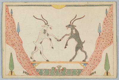 Os dois bodes, ilustração para as fábulas de Esopo de Victor Wilbour