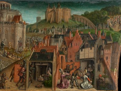 Conquista de Titus de Jerusalém (óleo sobre painel) (detalhe de 470981) de Vienna Master of Mary of Burgundy