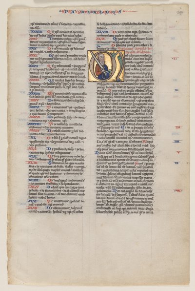 Folha com inicial de uma Bíblia latina: inicial M: São Paulo com uma espada e um livro de Vienna Moralized Bible Workshop