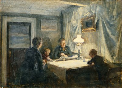Noite em Skagen (a família do artista) de Viggo Johansen