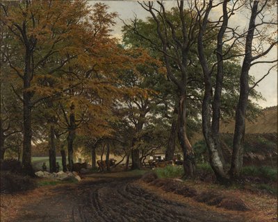 Uma estrada pavimentada sob árvores antigas de Viggo Pedersen