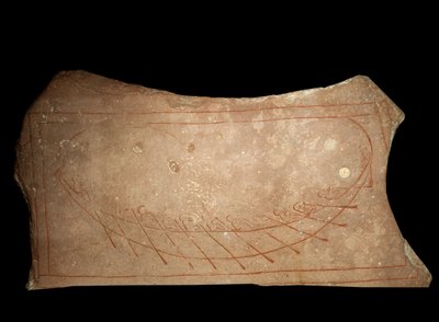 Graffiti representando um barco de remo Viking. Século IX Estocolmo, Historiska Museet de Viking