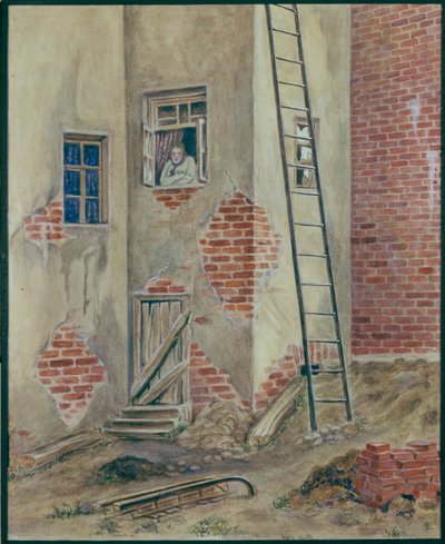 Cenário para a peça The Lower Depths de M. Gorky, 1902 de Viktor Andreyevich Simov