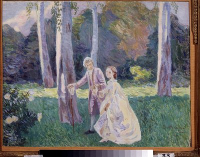 ""La promenade au parc"" Pintura de Viktor (Victor) Elpidiforovich Borisov-Musatov (Borisov Musatov) (1870-1905) (symbolisme) 1901 State Art Museum, Odessa de Viktor Elpidiforovich Borisov Musatov
