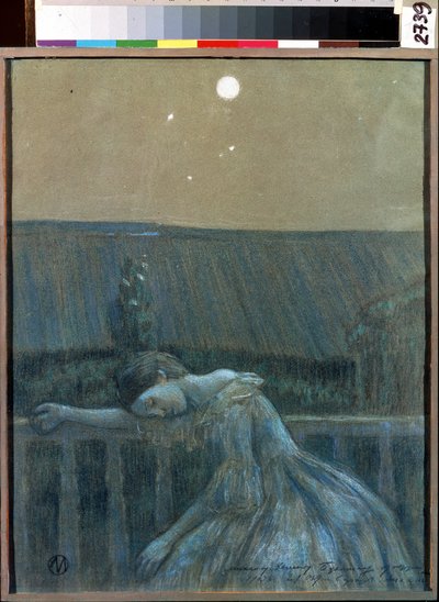 "Le chagrin" (Sorrow) Une jeune fille desesperee appuyee contre une balustrade. Aquarelle et pastel de Viktor (Victor) Elpidiforovich Borisov-Musatov (Borisov Musatov) (1870-1905) (symbolisme) 1903 Museu Estatal de História e Arte Serpukhov (Serpoukhov). de Viktor Elpidiforovich Borisov Musatov