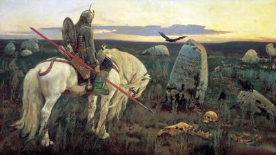 Um cavaleiro na encruzilhada, 1898. de Viktor Mikhaylovich Vasnetsov